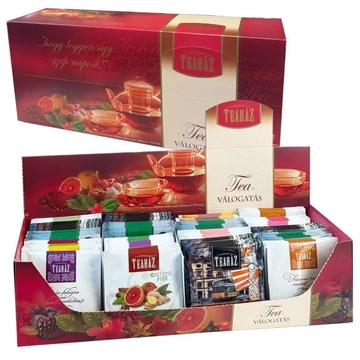 Egyedi teafilter válogatás 100db-os bordó dobozban